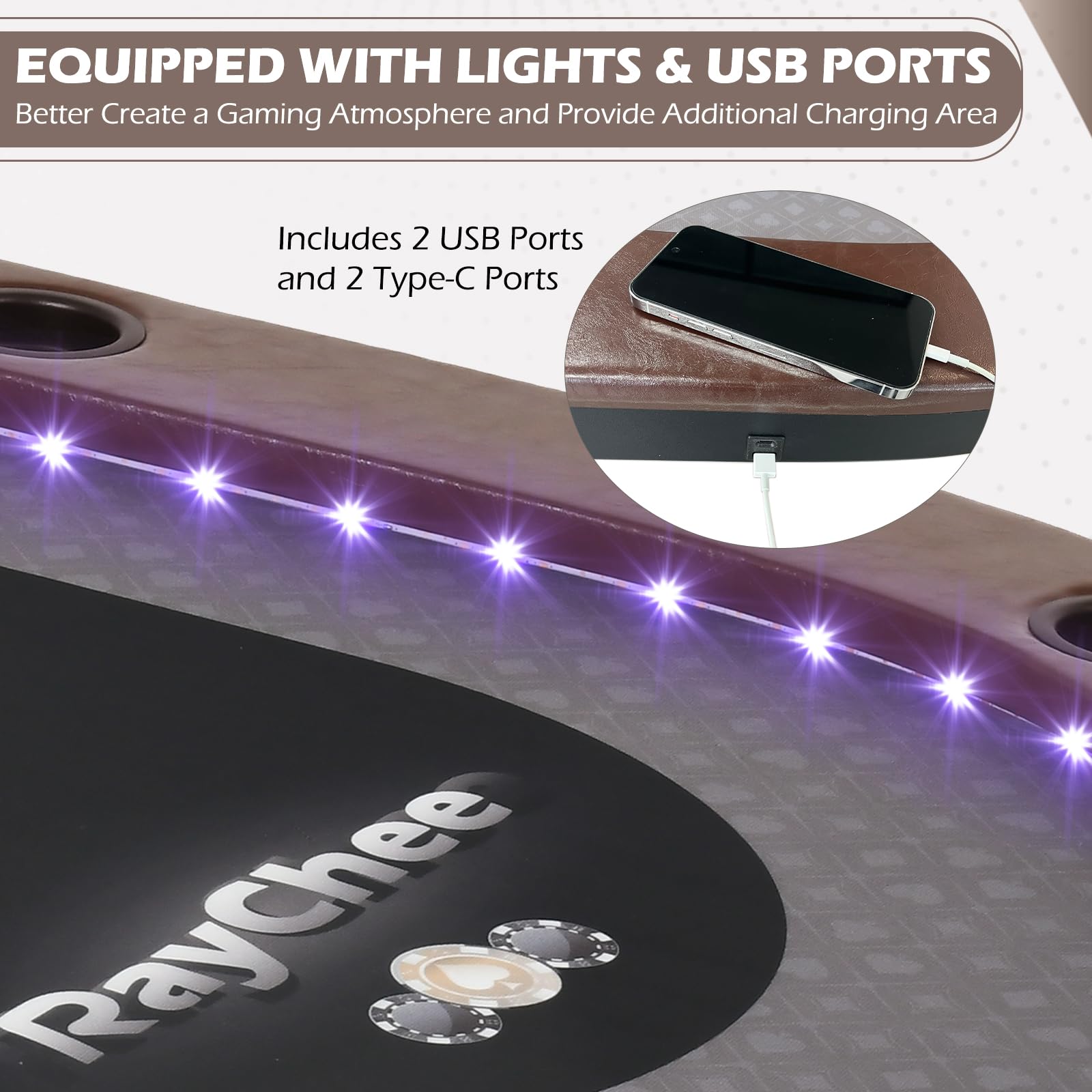 LED Poker Table 84" 10 Player Foldable with Cup Holders
