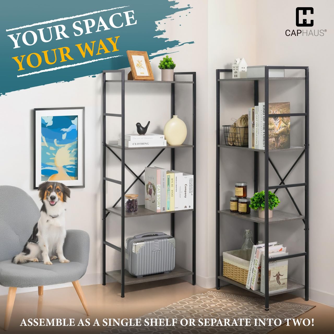 4-Tier Industrial Bookshelf with 11 Shelves