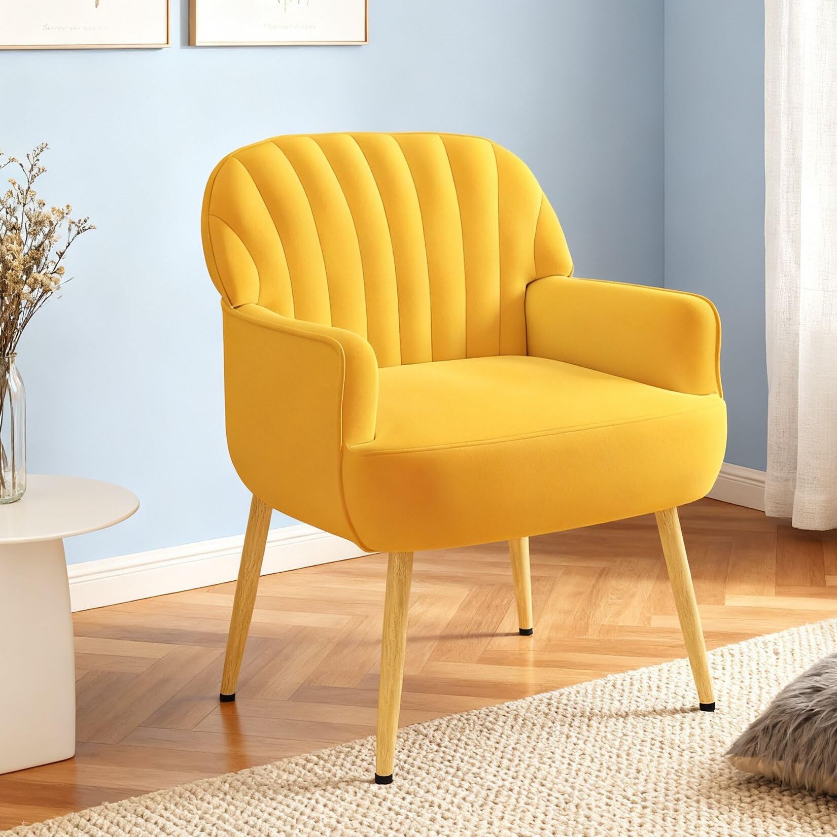 Yellow Velvet Shell-Shaped Accent Chair