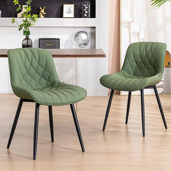 Black Dining Chairs Set of 2 - Modern Upholstered PU Leather