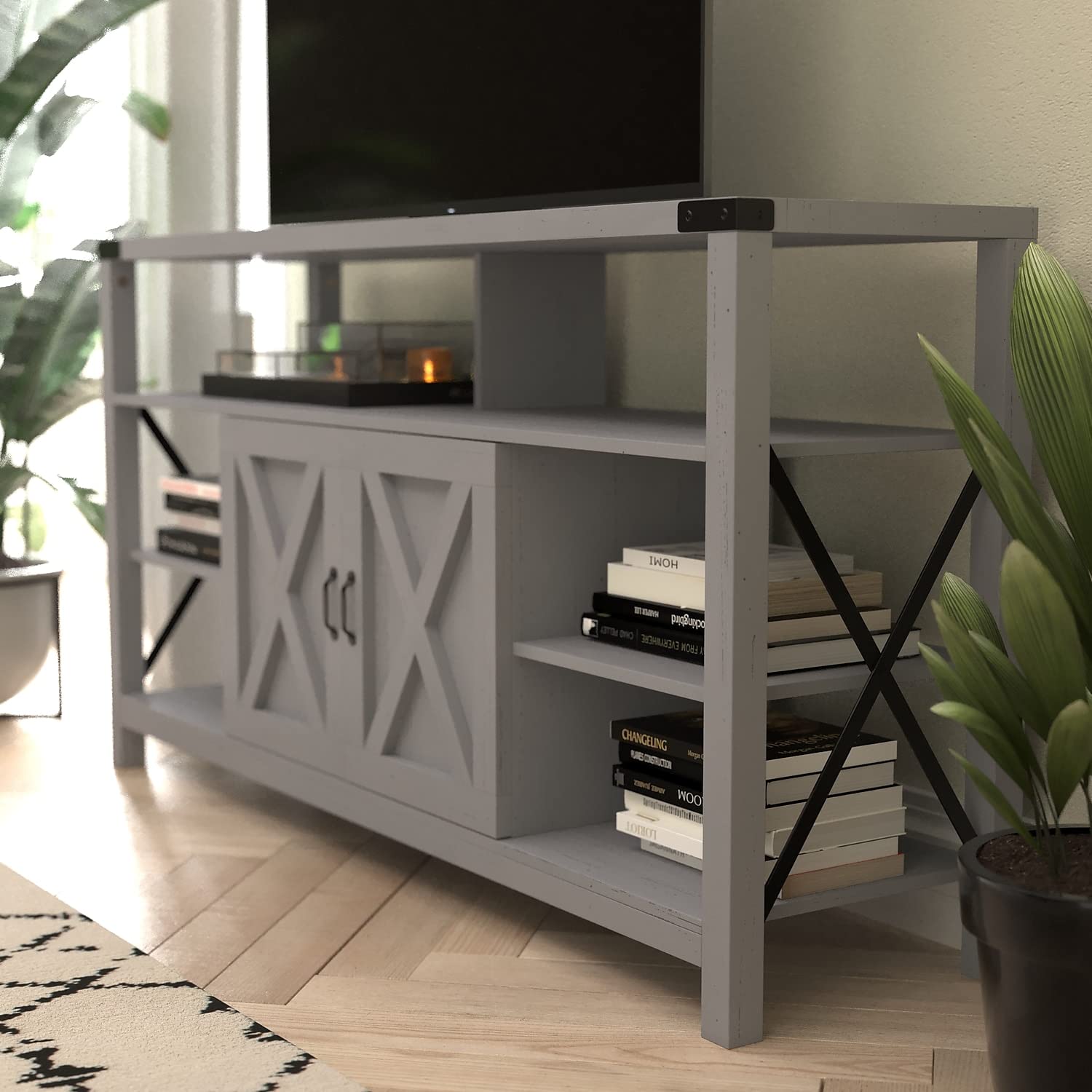 60" Modern Farmhouse TV Stand - Coastal Gray