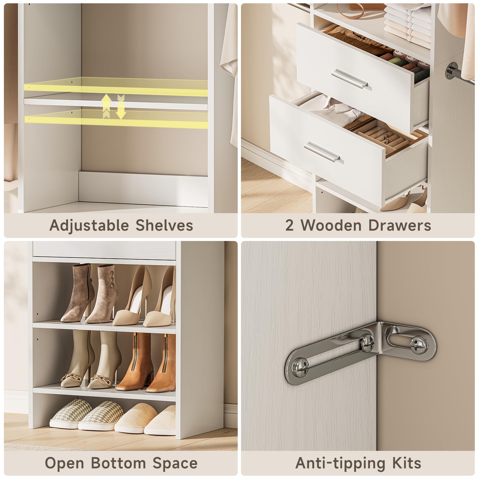 Closet System with 2 Drawers and Telescopic Rods
