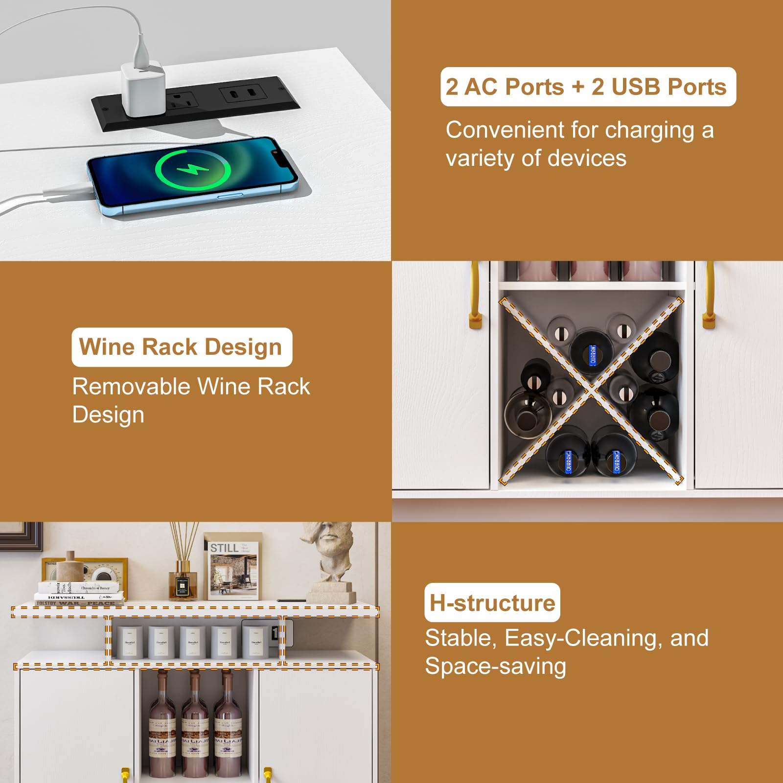 Wine Bar Cabinet with LED Light and Power Outlet