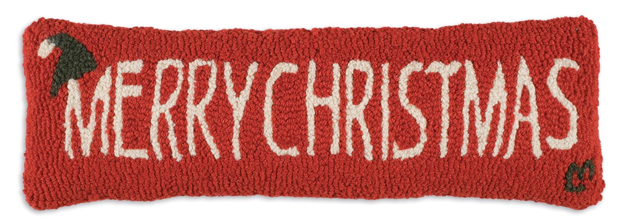 Merry Christmas Hand-Hooked Wool Throw Pillow