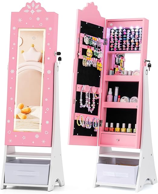 Kids Jewelry Armoire Cabinet with Full-Length Mirror