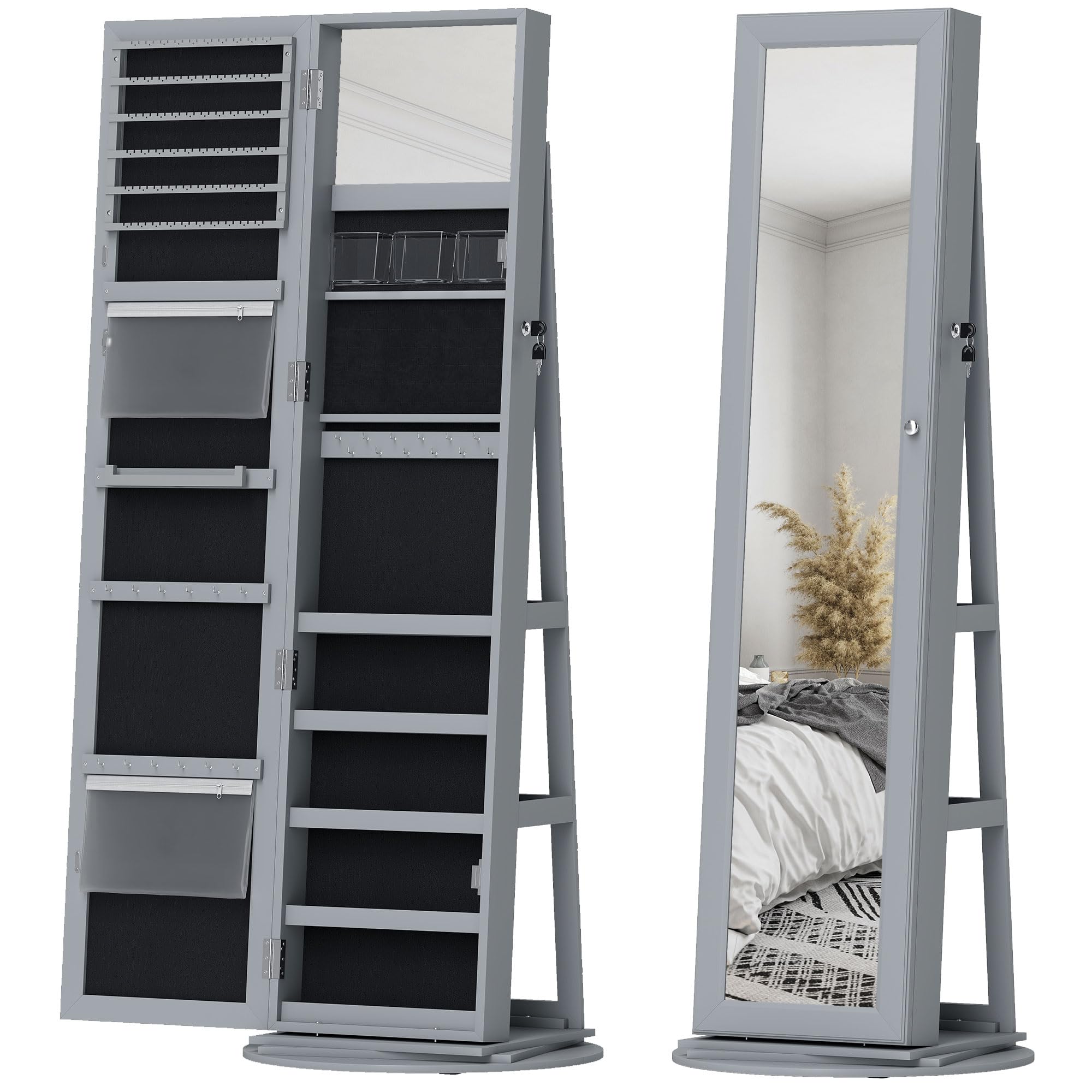 360° Swivel Jewelry Cabinet with Full-Length Mirror