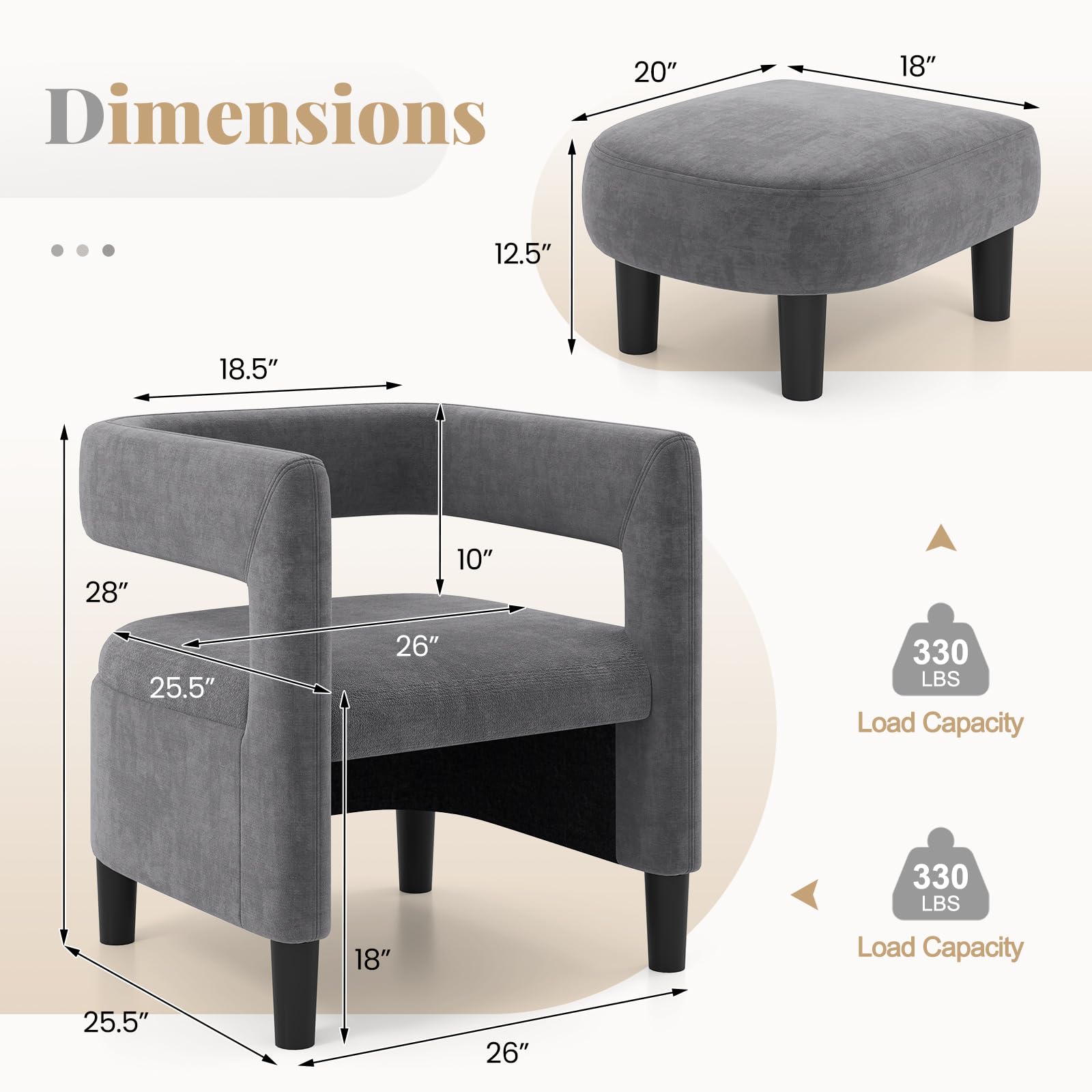 Velvet Accent Chair with Ottoman