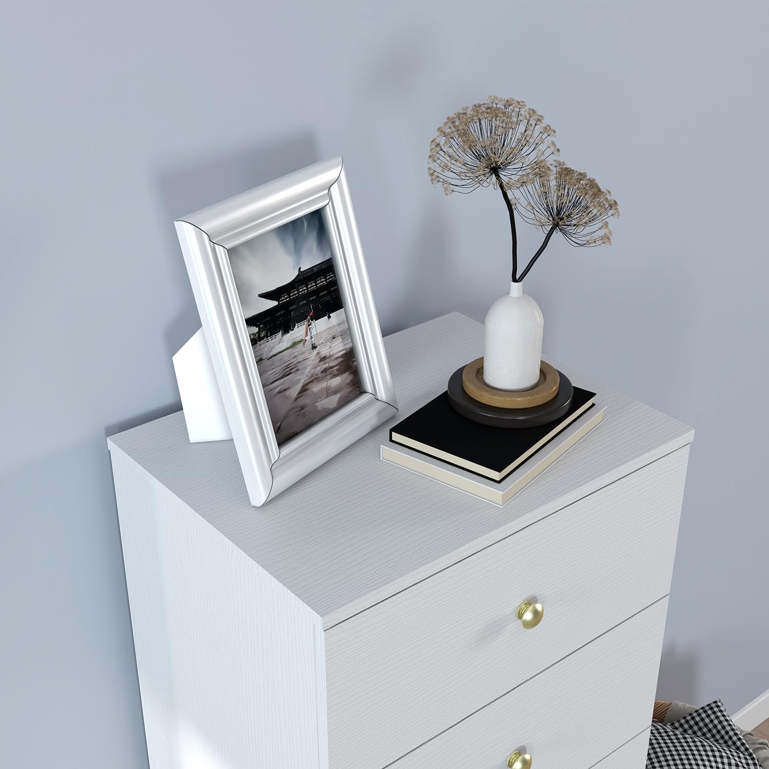 6 Drawer Vertical Dresser with Gold Handles