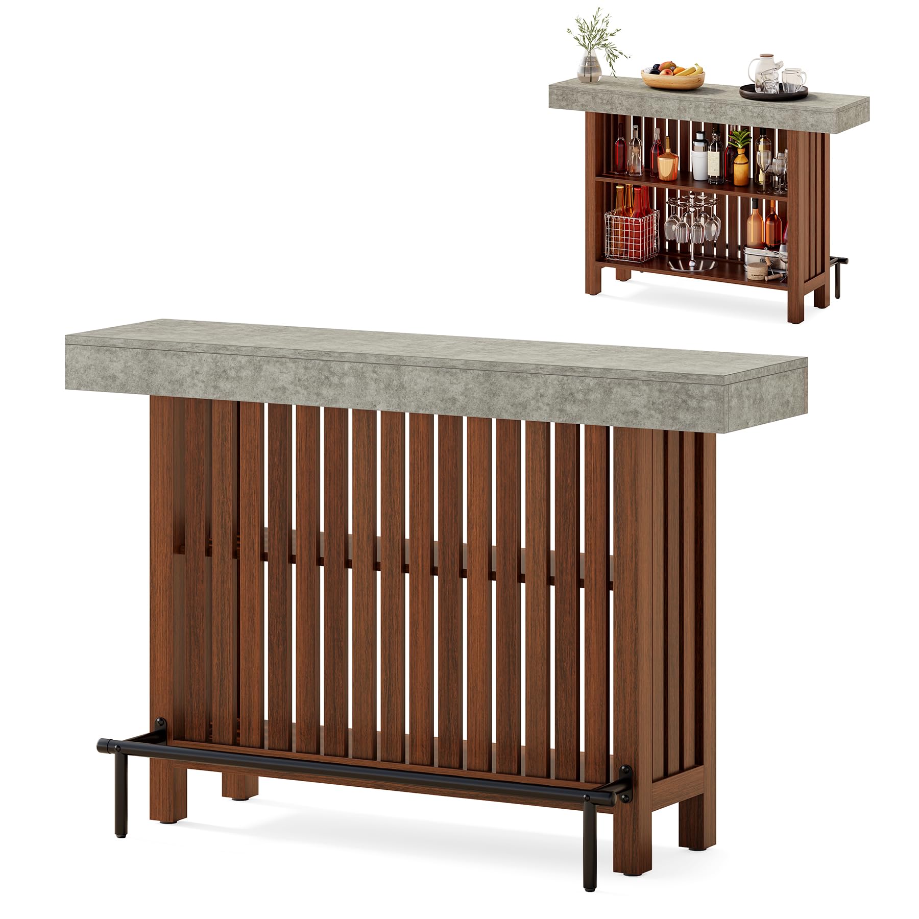 63-Inch Home Bar Table with 2-Tier Storage
