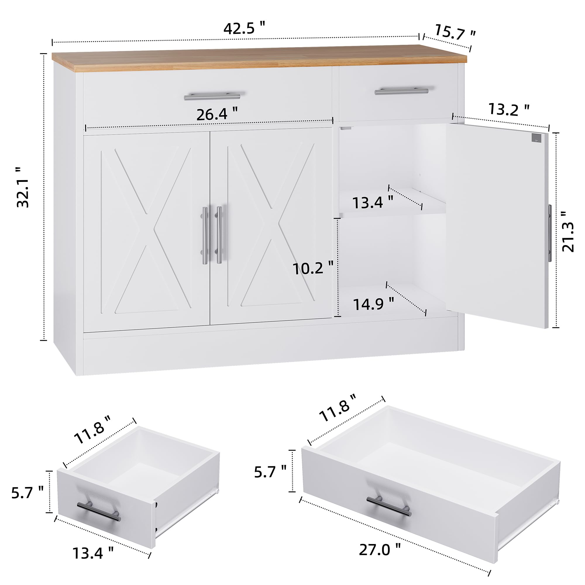 Modern Farmhouse Sideboard Buffet Cabinet with 3 Barn Doors