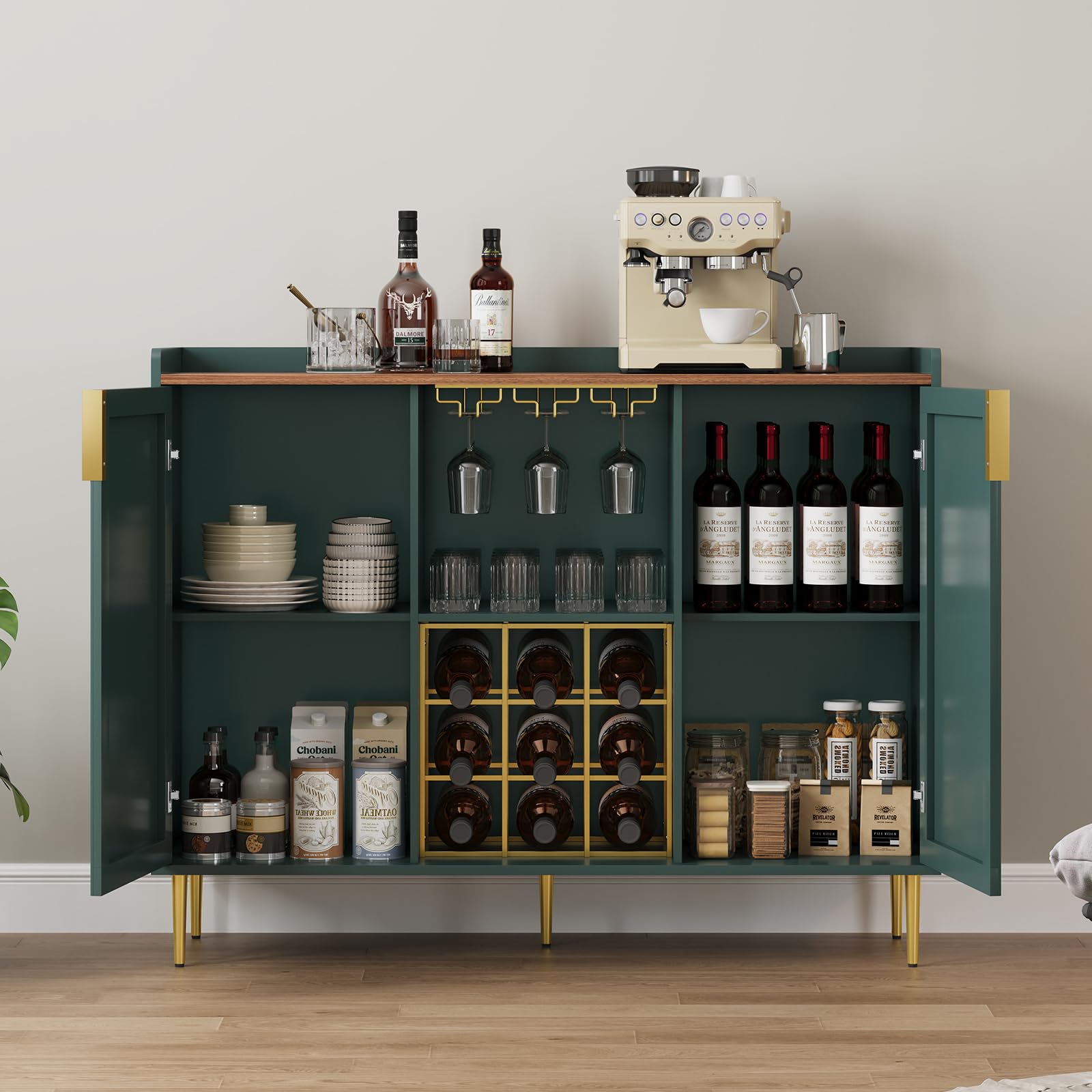 48" Wine Bar Cabinet with Fluted Texture and Storage