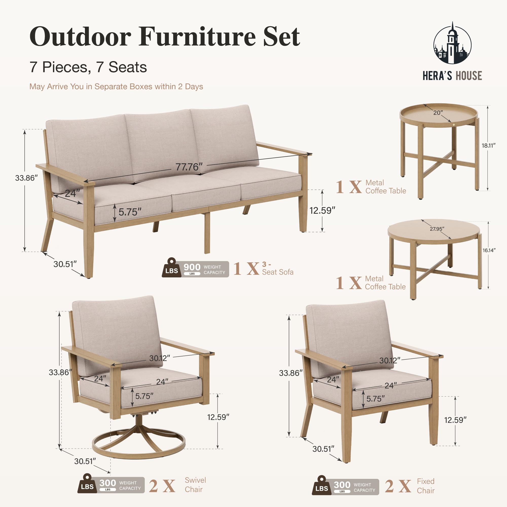 5-Piece Outdoor Patio Conversation Set with Swivel Chairs