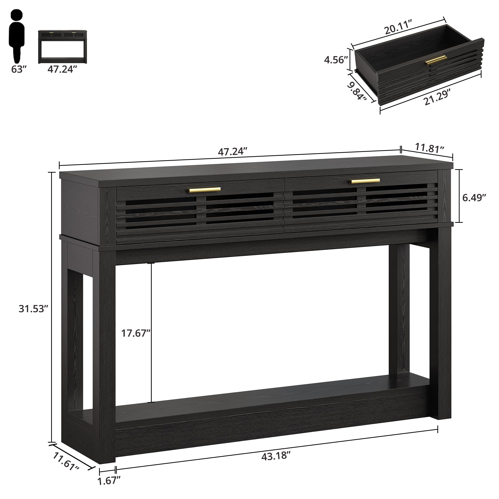 47" Entryway Console Table with Drawer and Storage