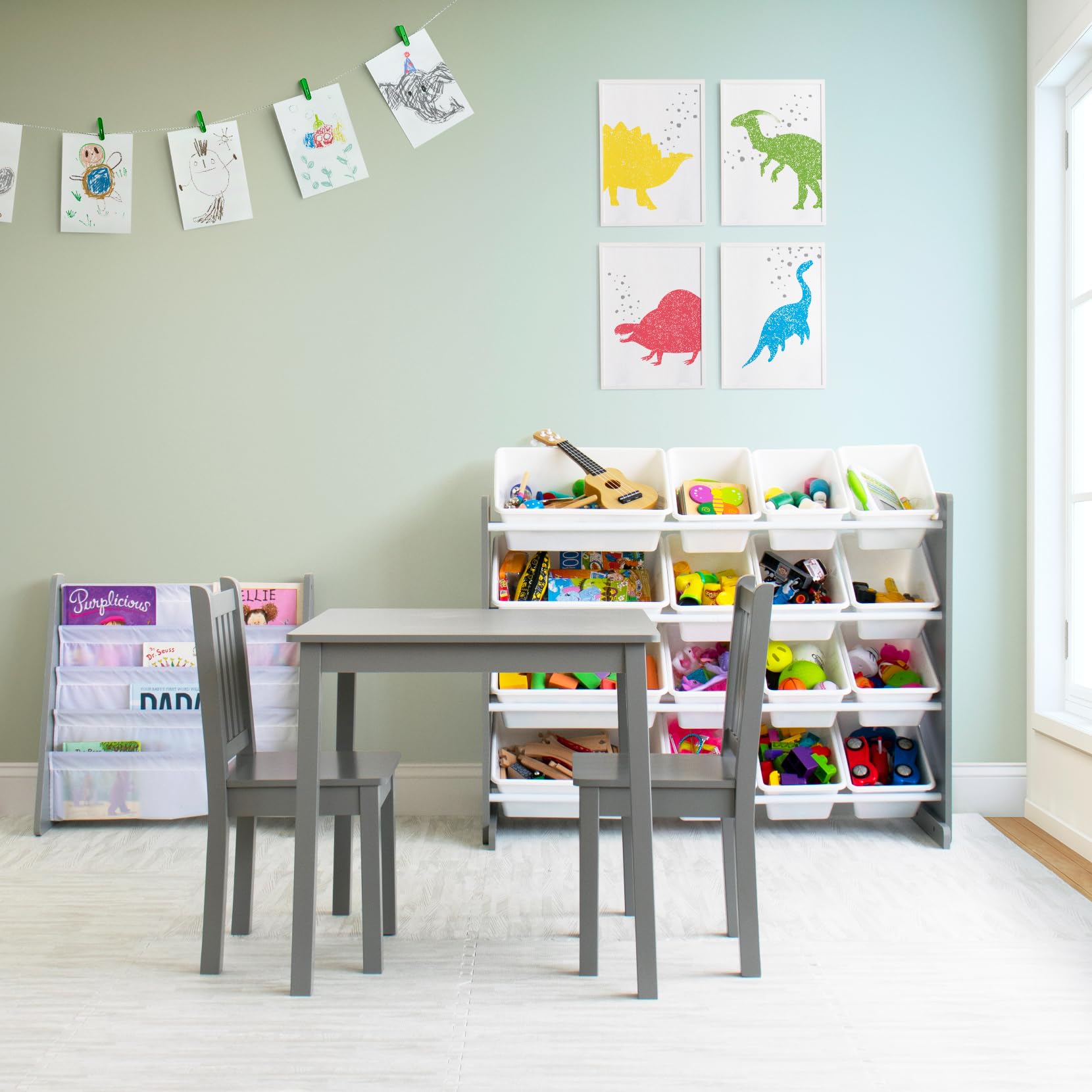 Kids Wooden Table and 2 Chairs Set Grey