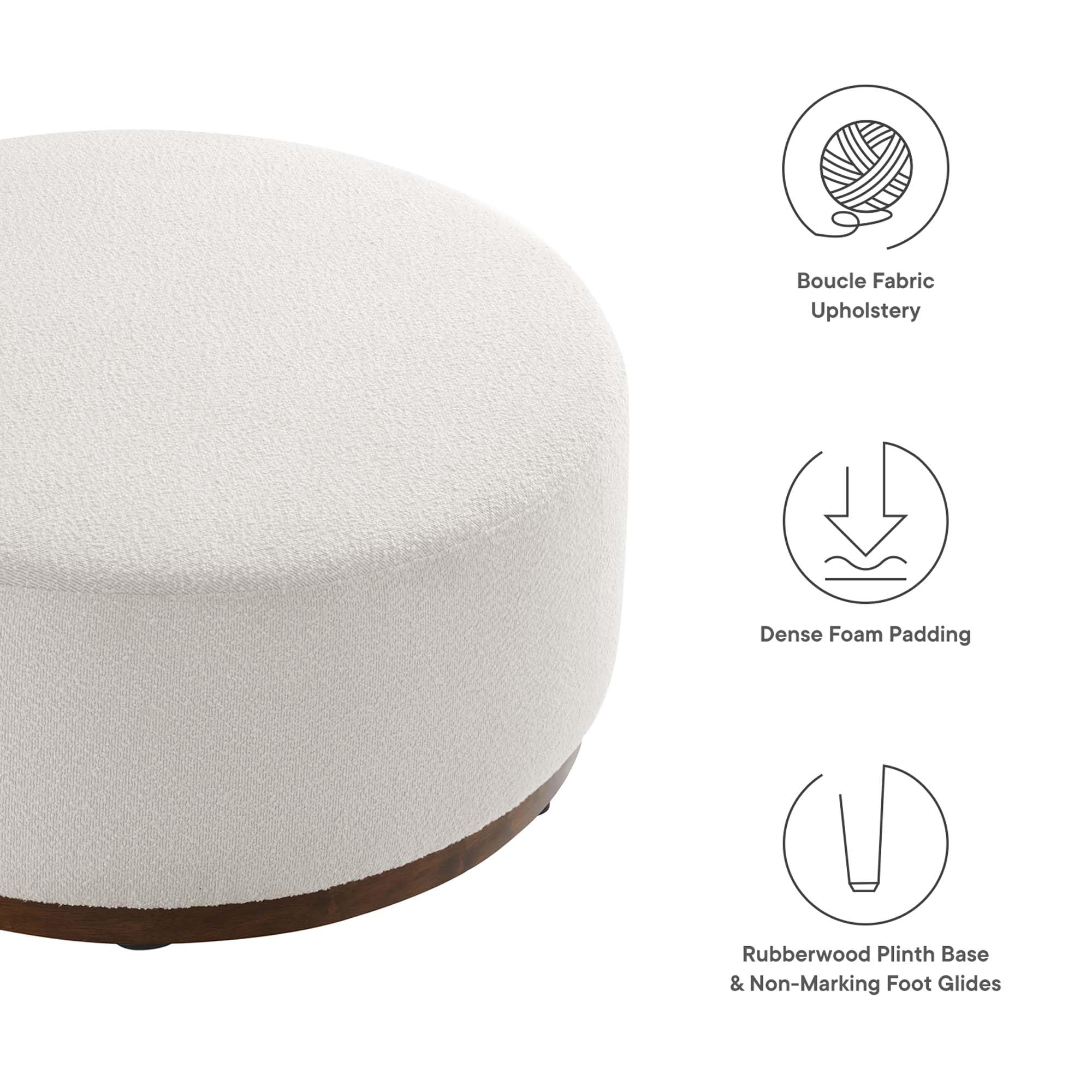 38" Round Boucle Upholstered Ottoman