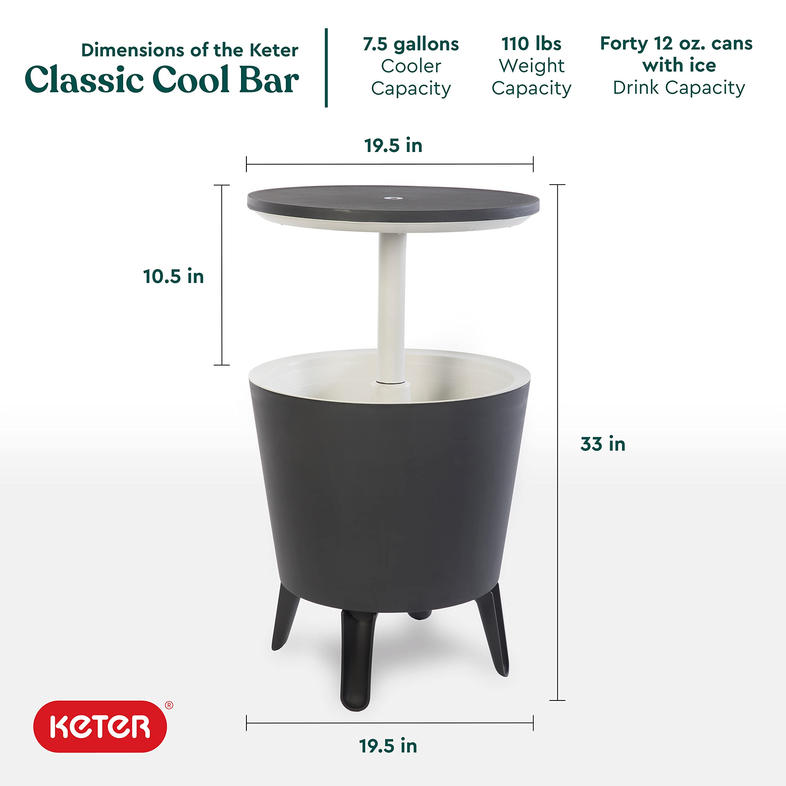 Outdoor Cooler Bar Table with Pop-Up Design and 7.5 Gallon Capacity