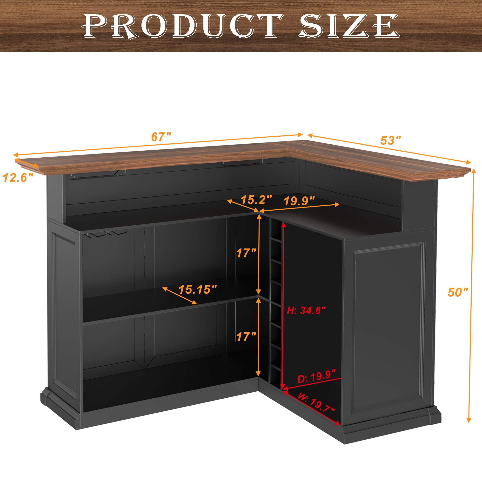 L-Shaped Home Bar Cabinet with Fridge Space