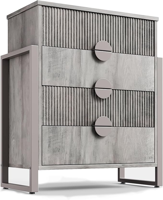 Fluted Dresser with 4 Drawers - Modern Chest with Steel Frame