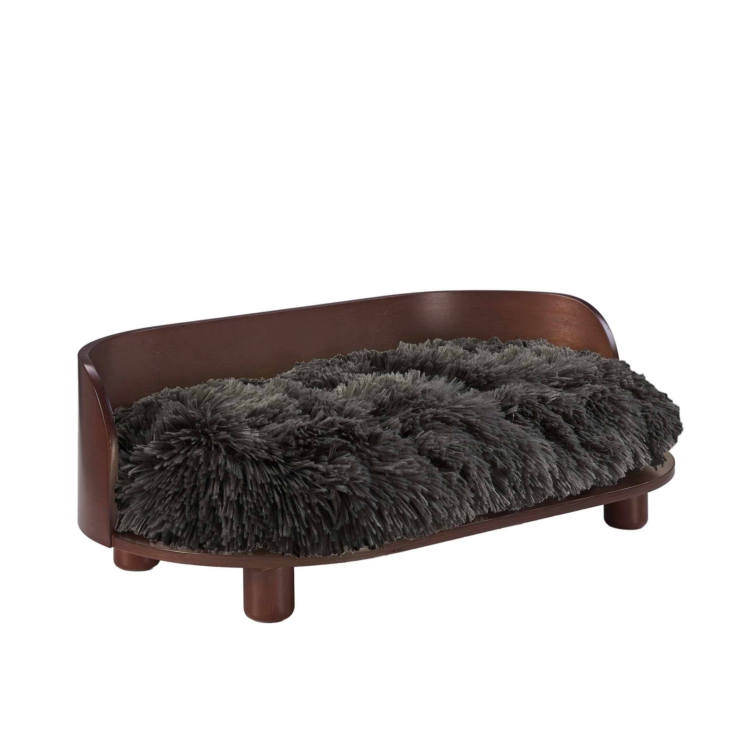 Kuai Medium Pet Bed - Dark Brown Bent Wood with Soft Fur Cushion