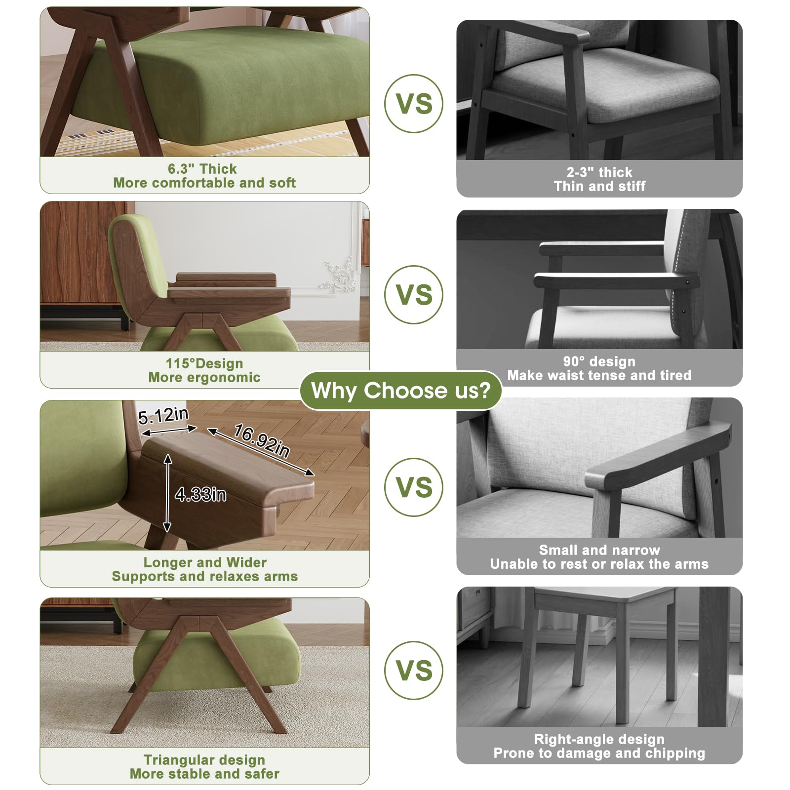 Velvet Accent Chair Solid Wood Frame Green