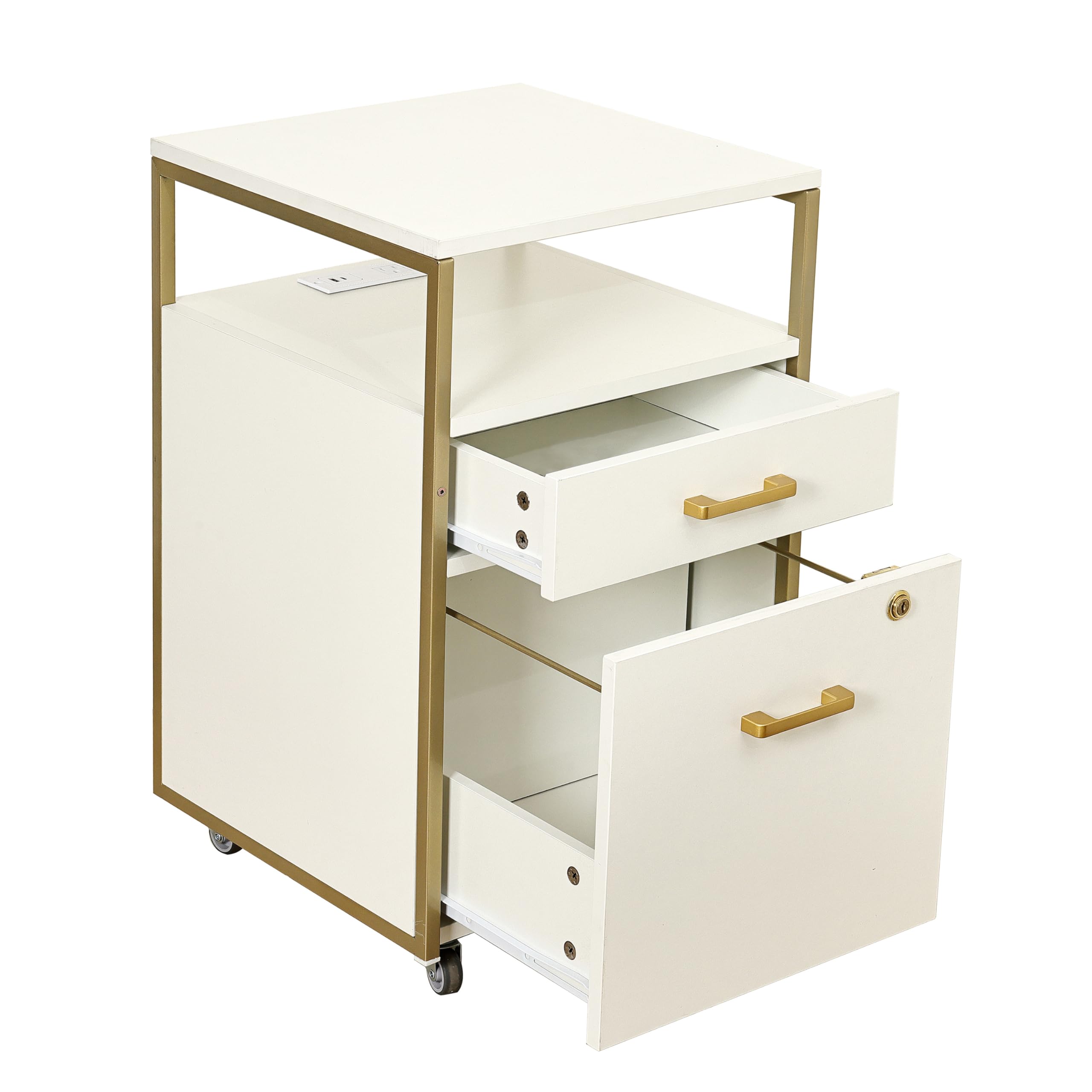 Rolling File Cabinet with Lock and USB Charging