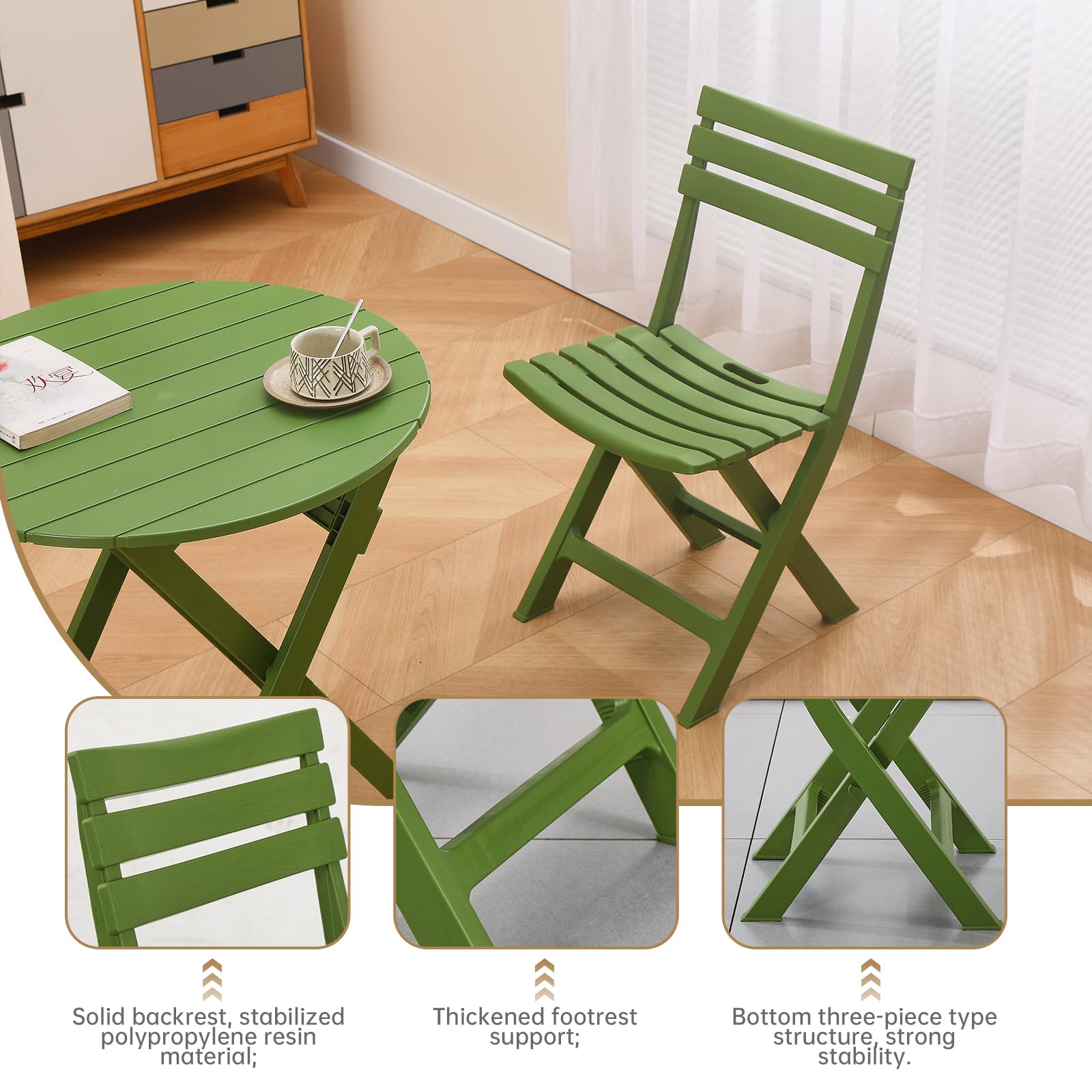 3 Piece Foldable Patio Bistro Set with Round Table