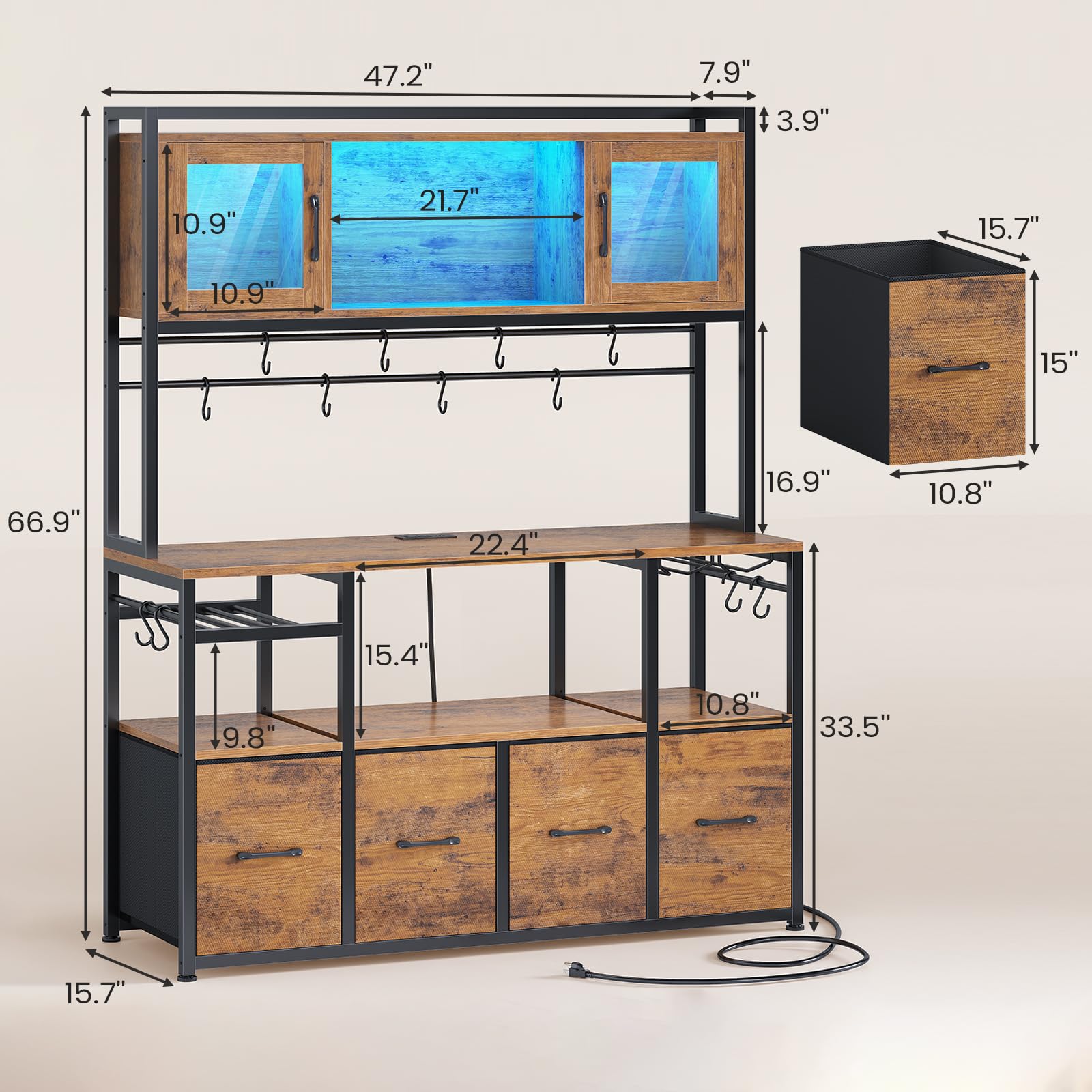 Baker's Rack with Power Outlet and LED Light