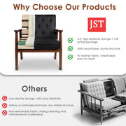 JIASTING Mid-Century Retro Modern Solid Wood Armrest Accent Chair, Faux Leather Tufted Back Upholstered Lounge Chairs, Living Room Furniture (Black 8325)