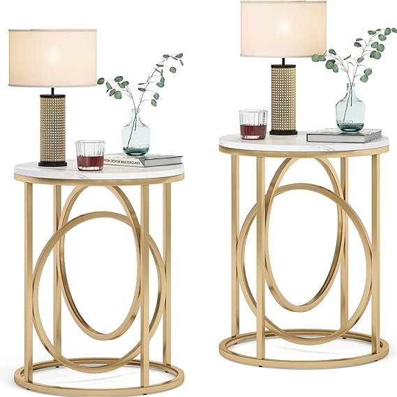 Round Industrial End Table with Metal Frame