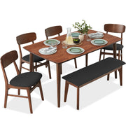 6-Piece Wooden Dining Set with Bench and Upholstered Chairs