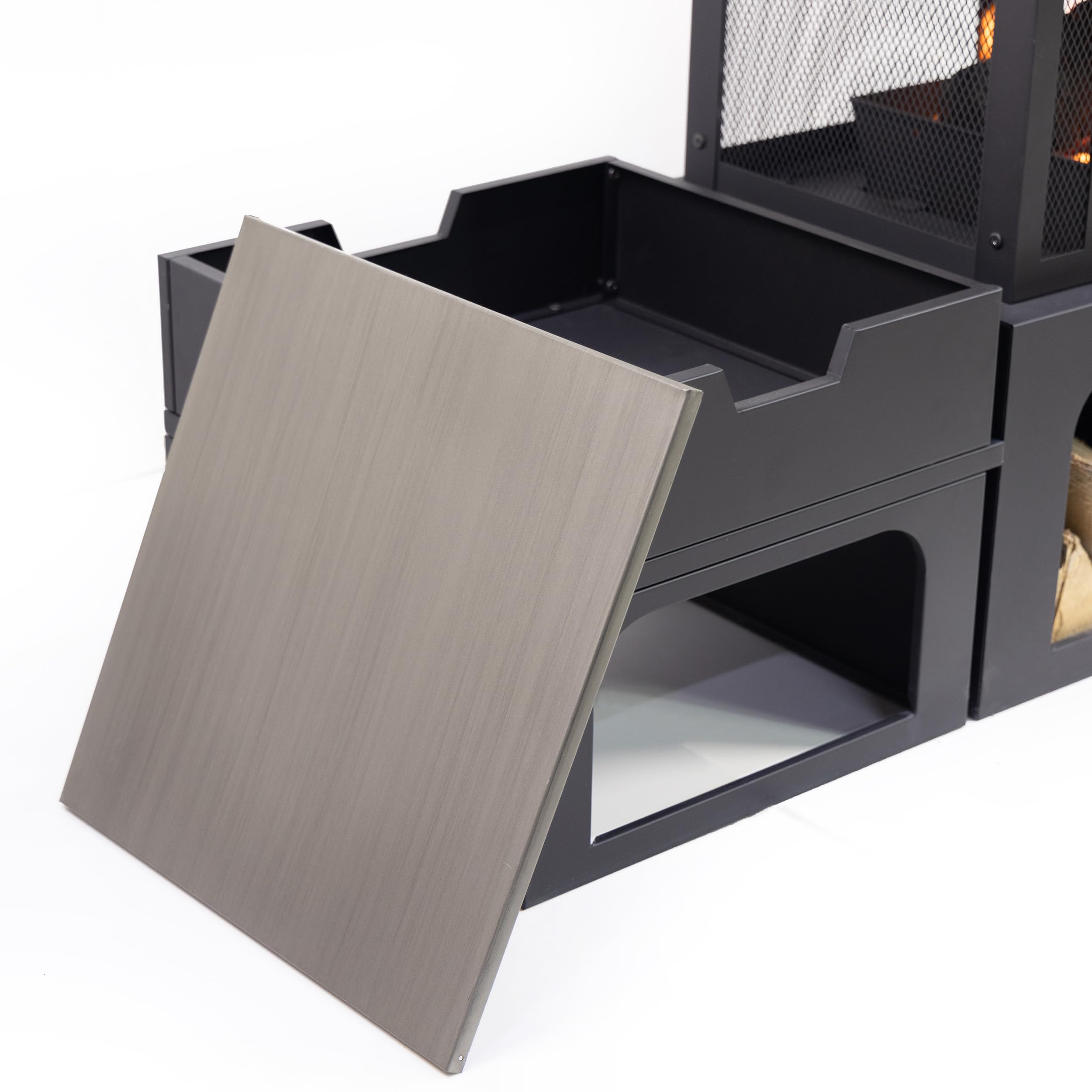 70 Inch Rectangular Outdoor Fireplace with Side Tables
