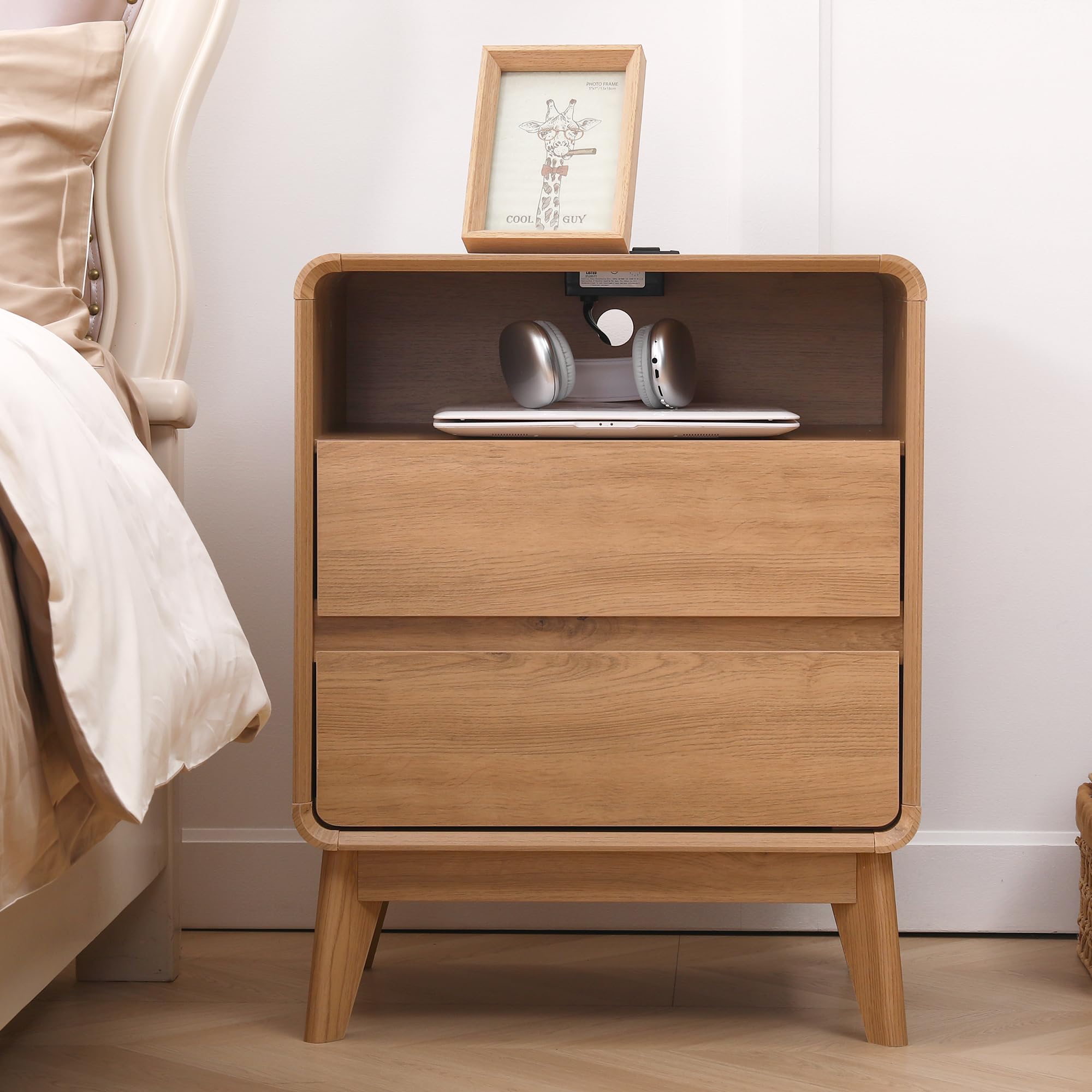 Mid-Century Nightstand with 2 Drawers