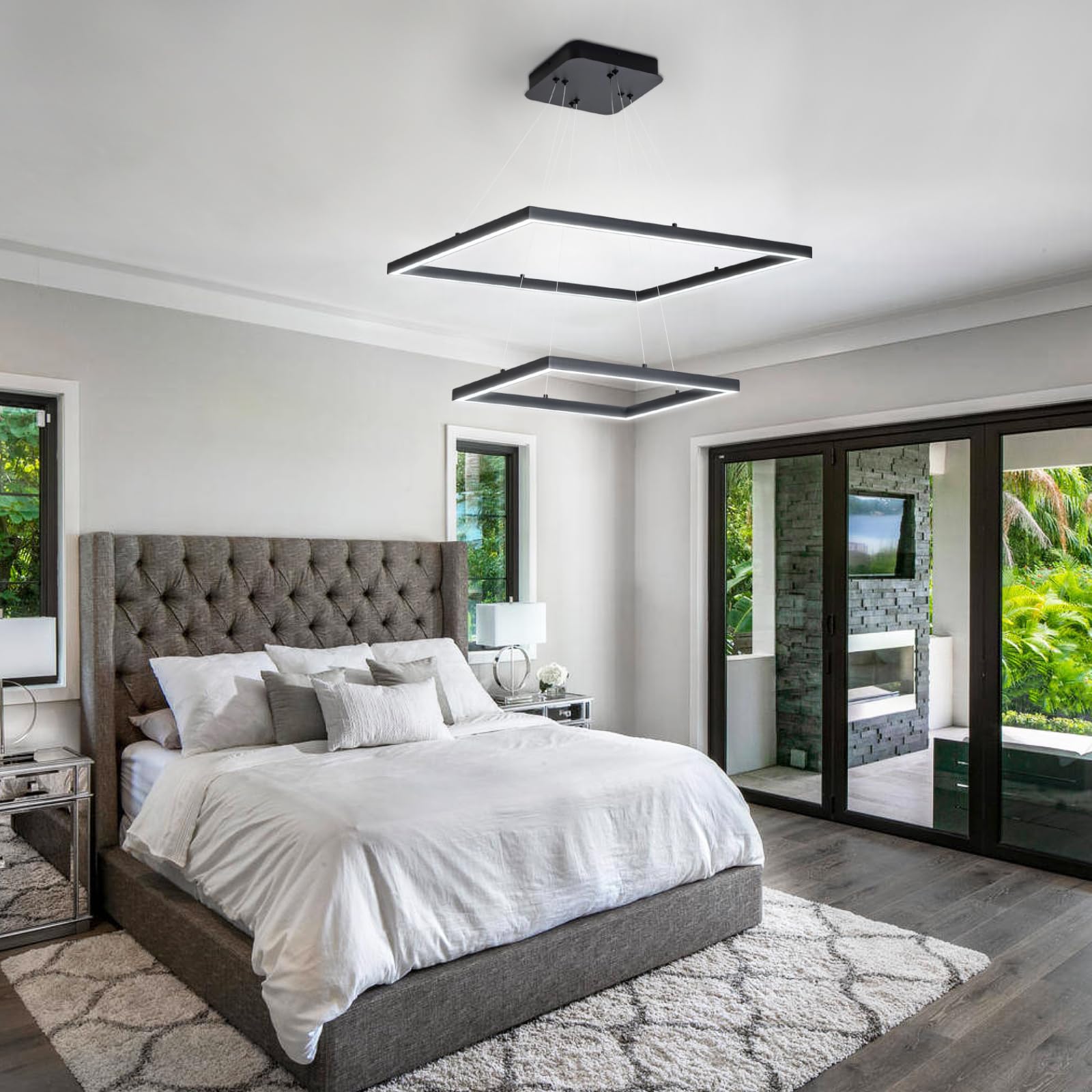 Modern LED Square Chandelier Dimmable Pendant Light