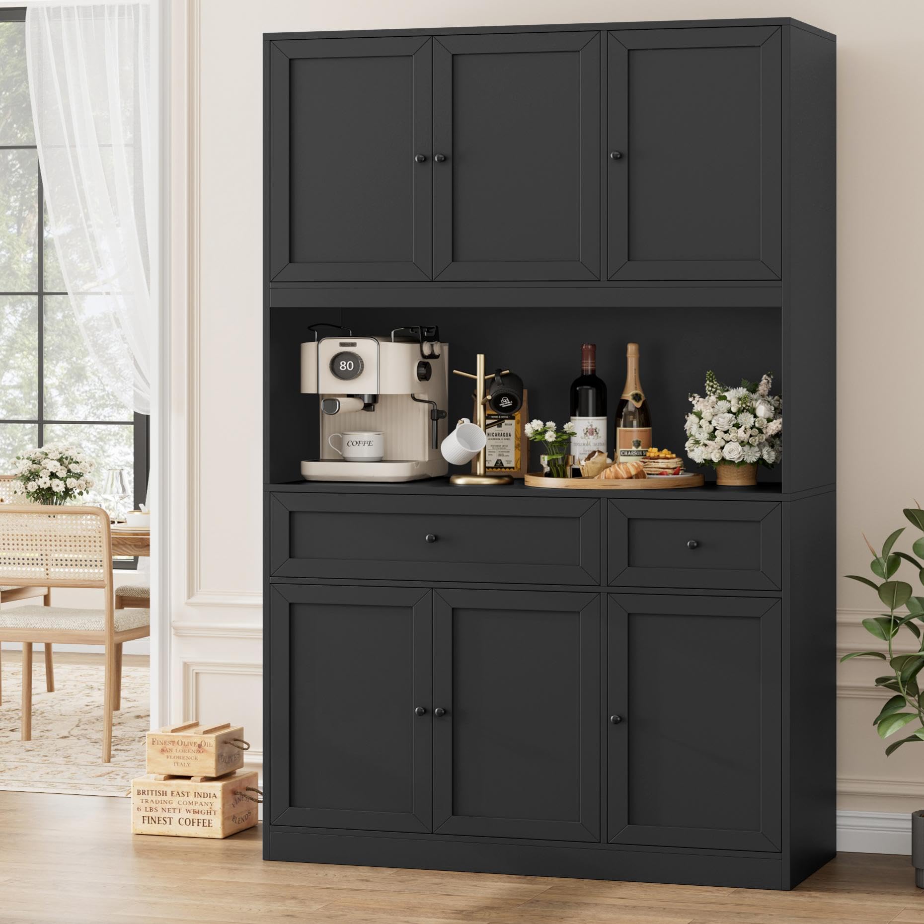 72" Kitchen Pantry Cabinet with Microwave Stand
