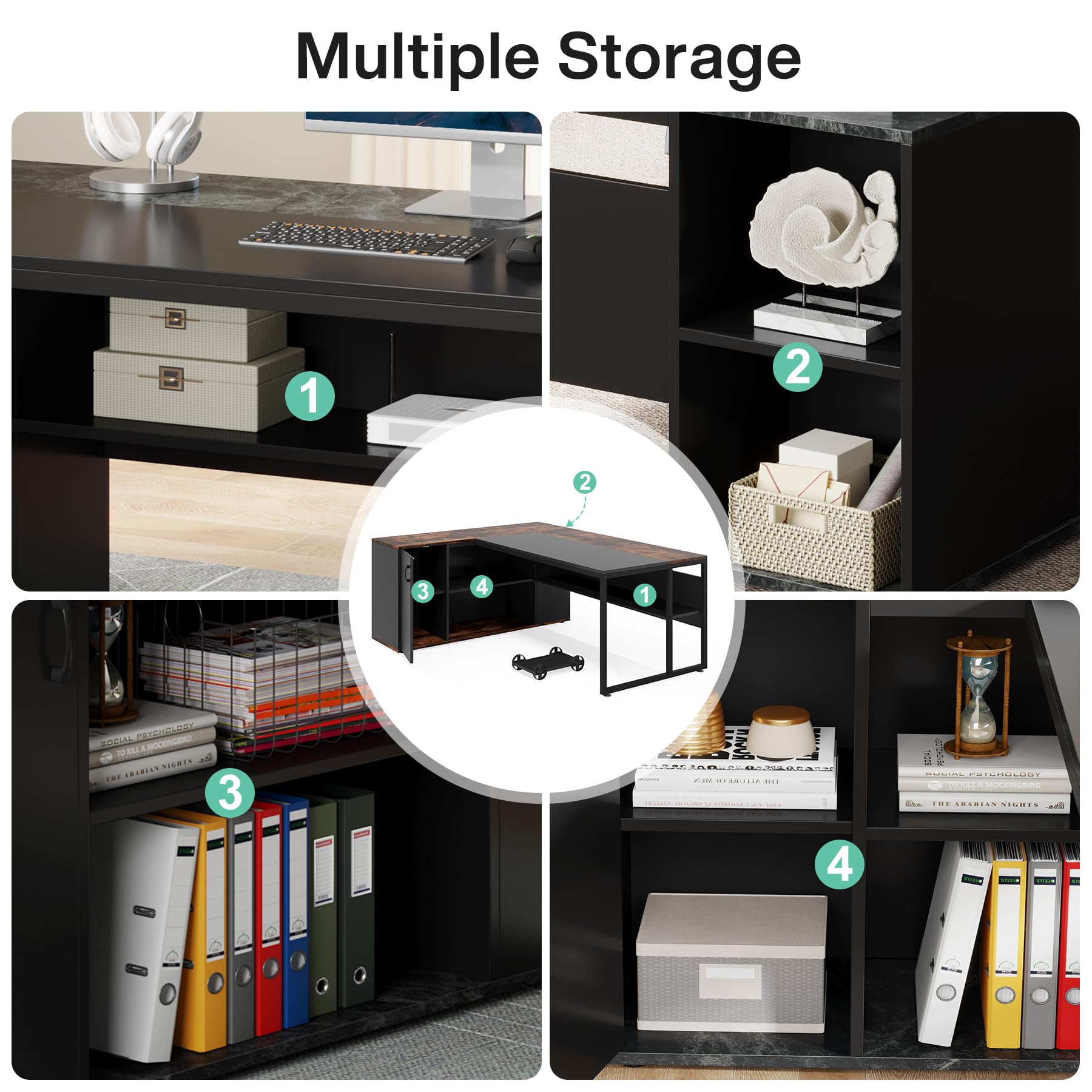 71 Inch L-Shaped Executive Desk with Cabinet Storage