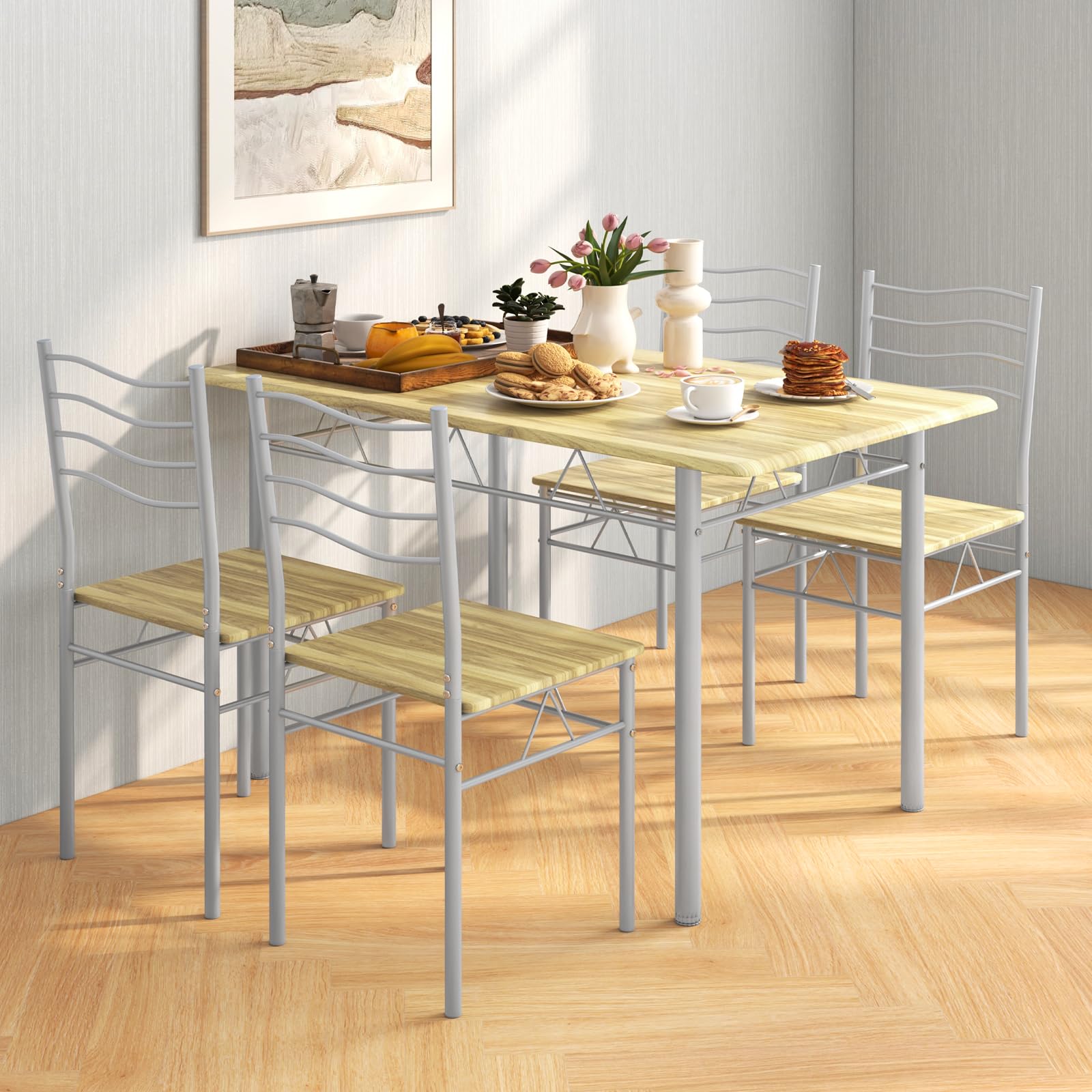 5-Piece Dining Table Set with 4 Chairs