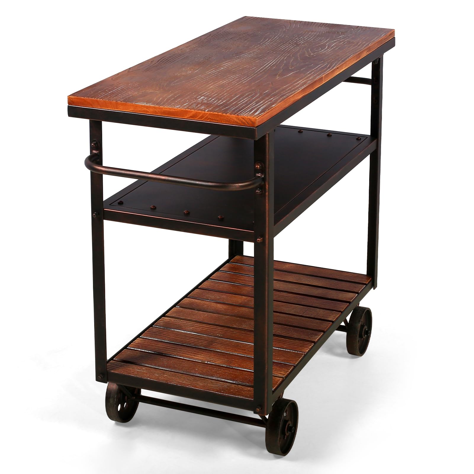Industrial Bar Cart with Wheels - 3-Tier Metal Serving Cart