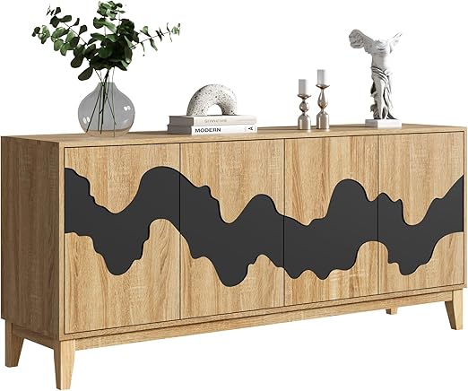 Modern 4-Door Sideboard Buffet Cabinet with Water Stream Pattern