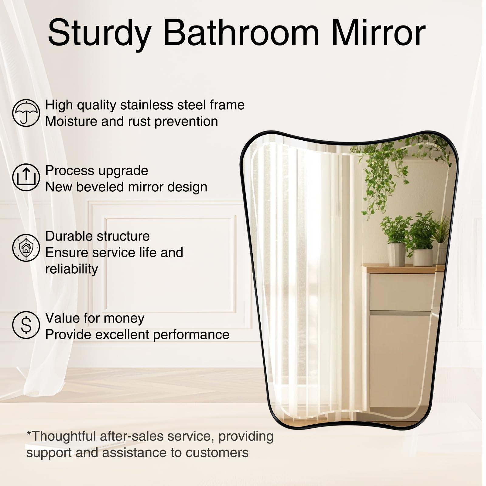Wavy Bathroom Mirror 36x24 Inch Black Metal Frame
