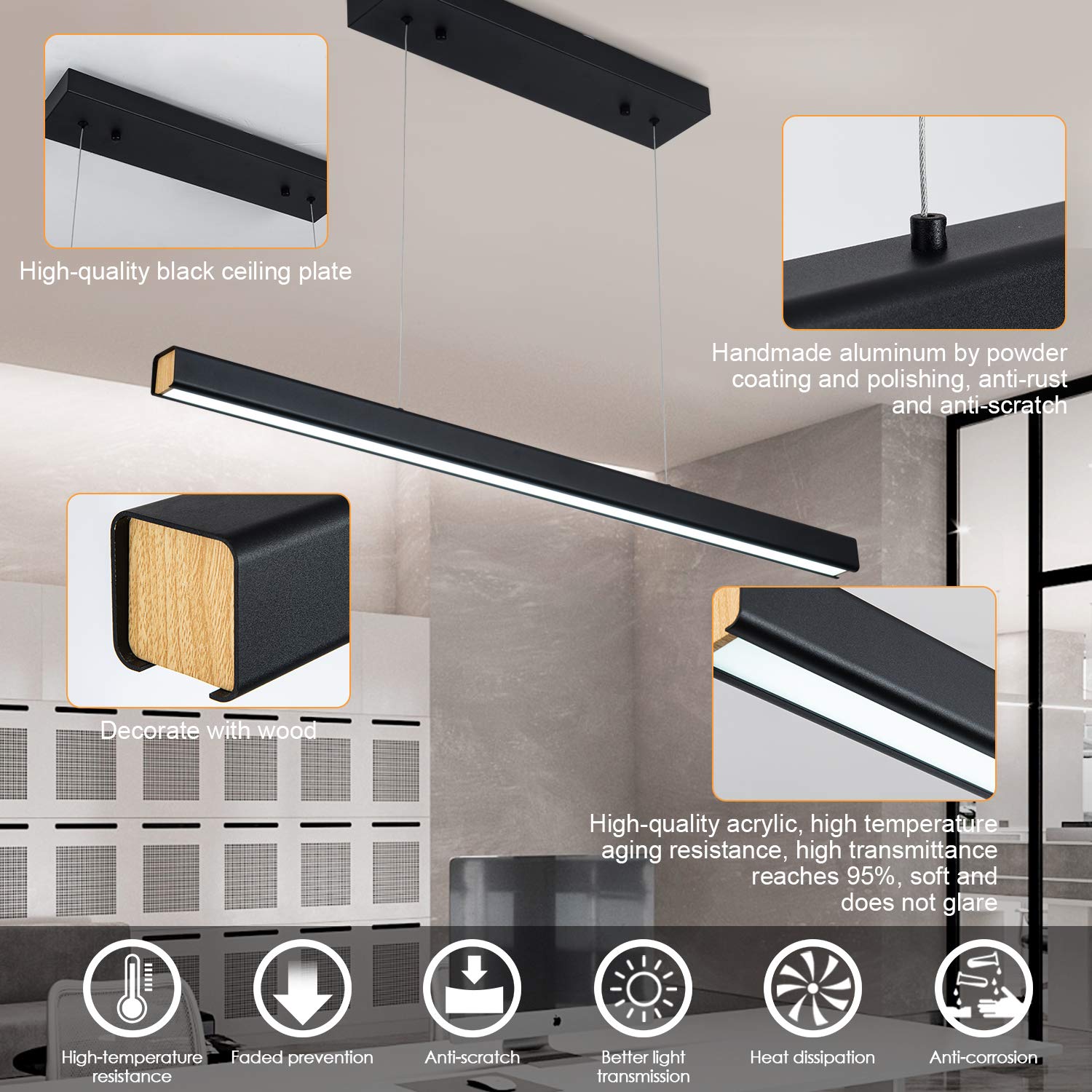 LED Linear Pendant Light 36W Dimmable