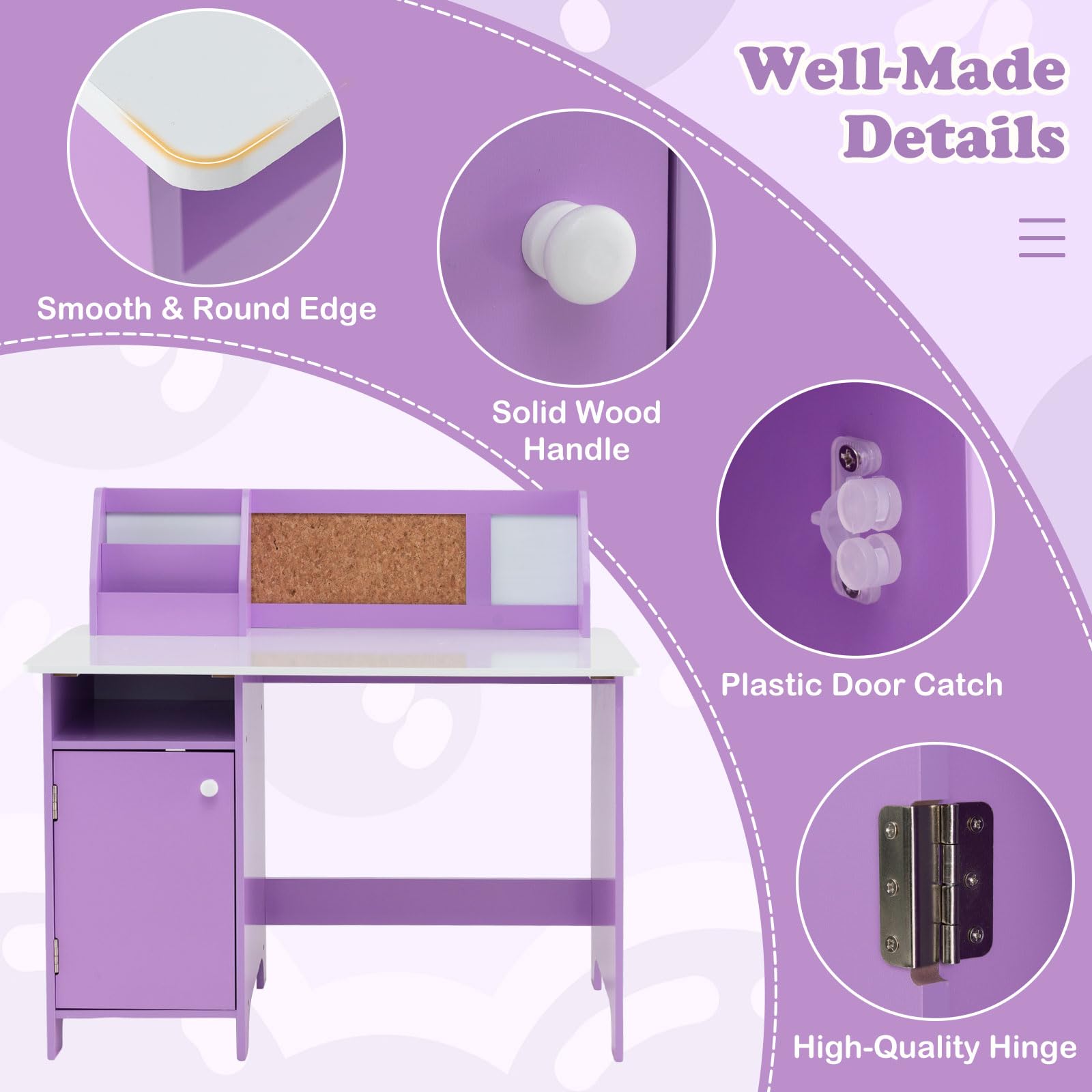 Kids Desk and Chair Set with Hutch, Cork Board and Whiteboard