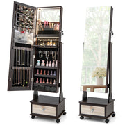 Rolling Jewelry Armoire with Full Length Mirror and LED Lights