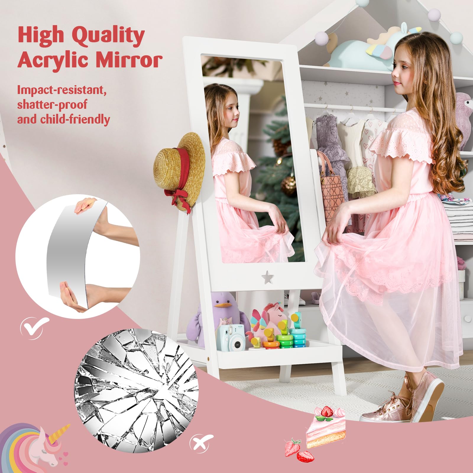 Kids Standing Mirror with Storage
