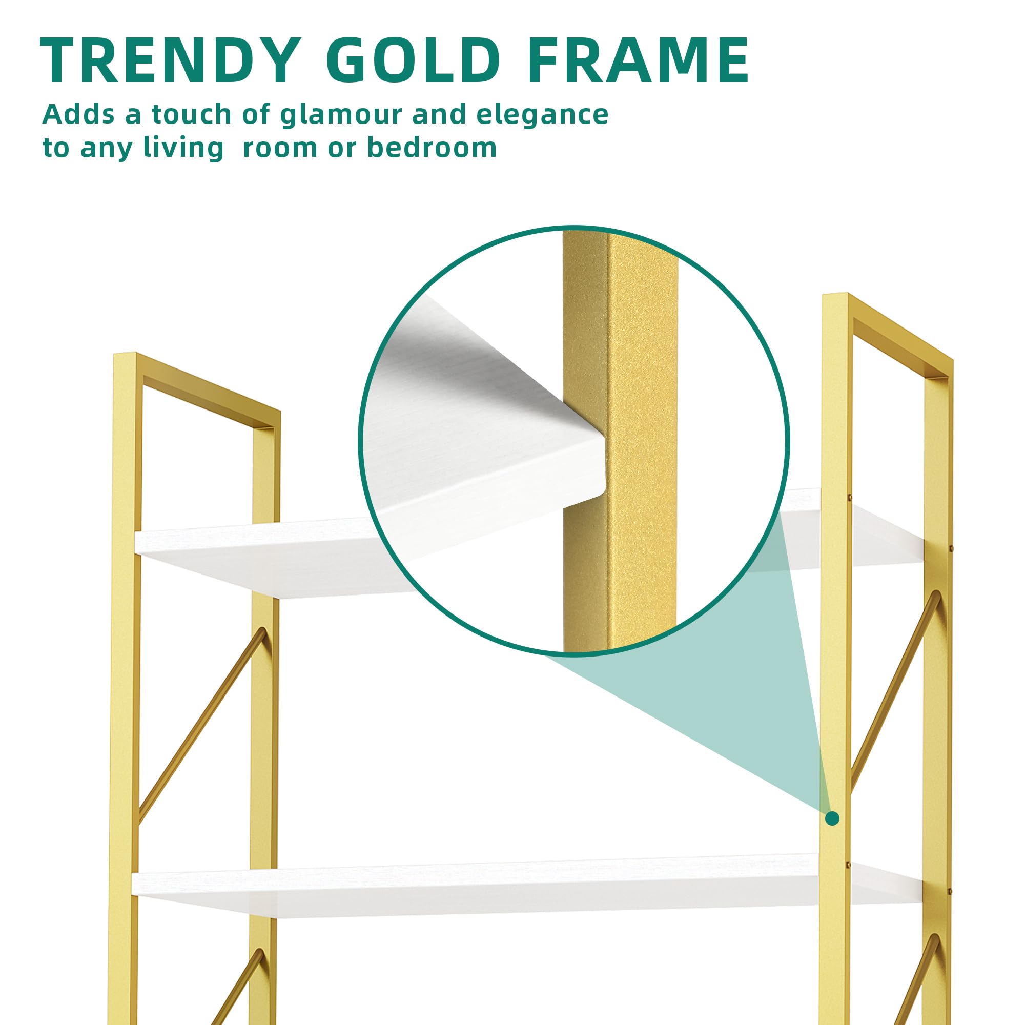 6 Tier Gold Bookshelf Modern Display Storage Rack