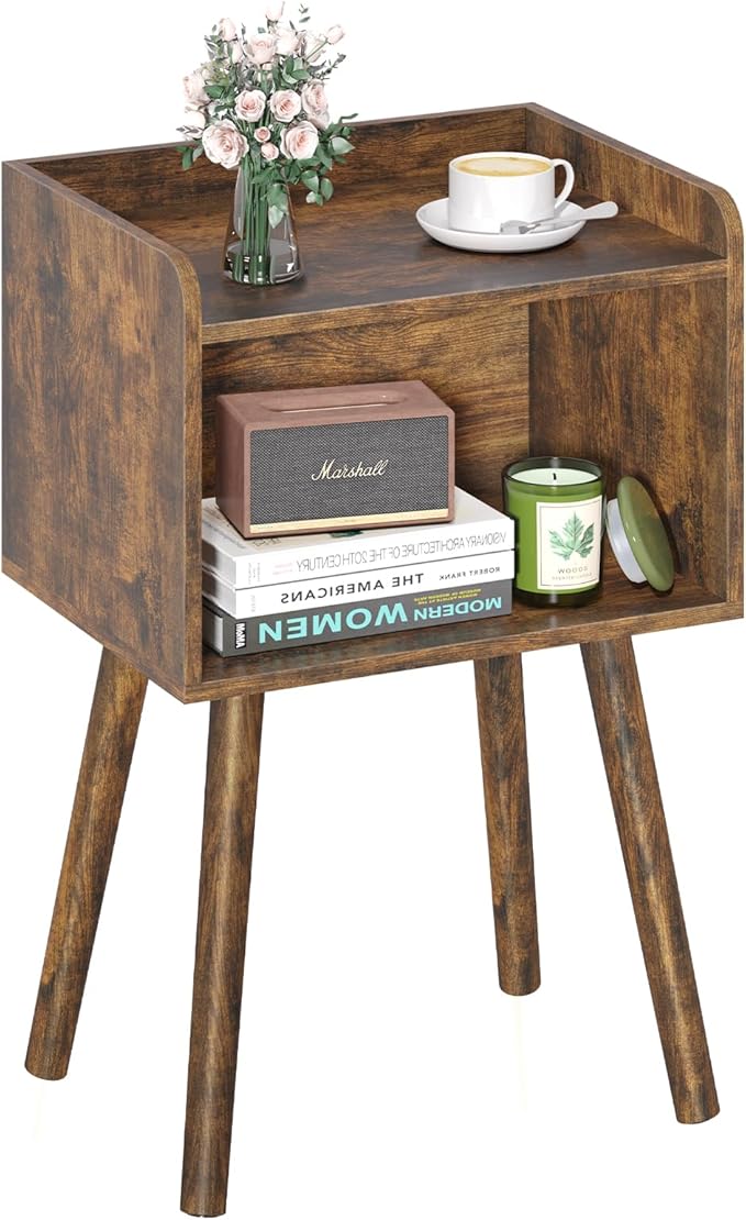 Mid-Century Modern Nightstand with Storage Shelf
