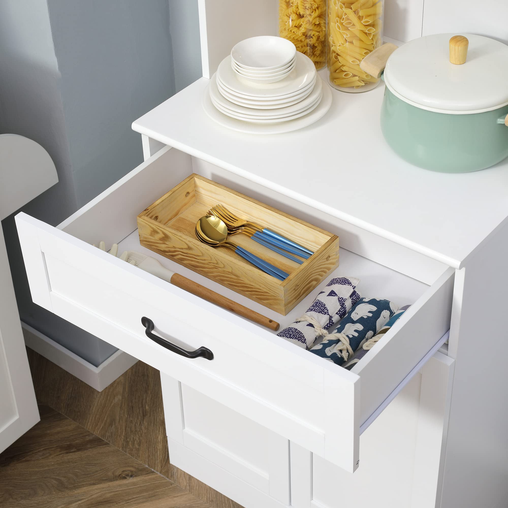 Kitchen Pantry Cabinet with Glass Doors and Adjustable Shelves