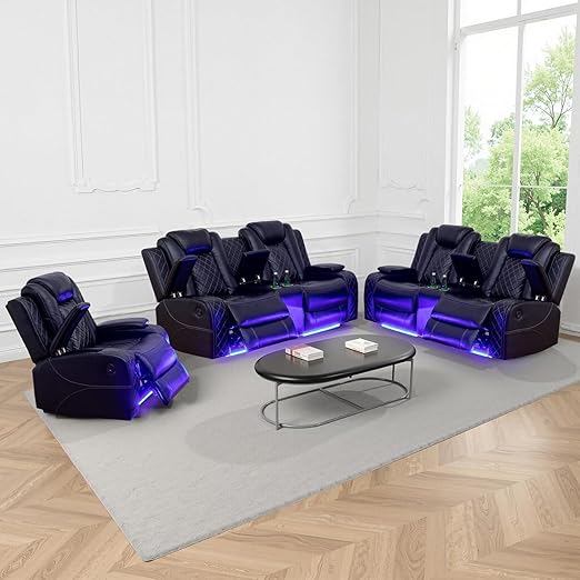 Power Recliner Sofa Set with LED Lights and Storage Console