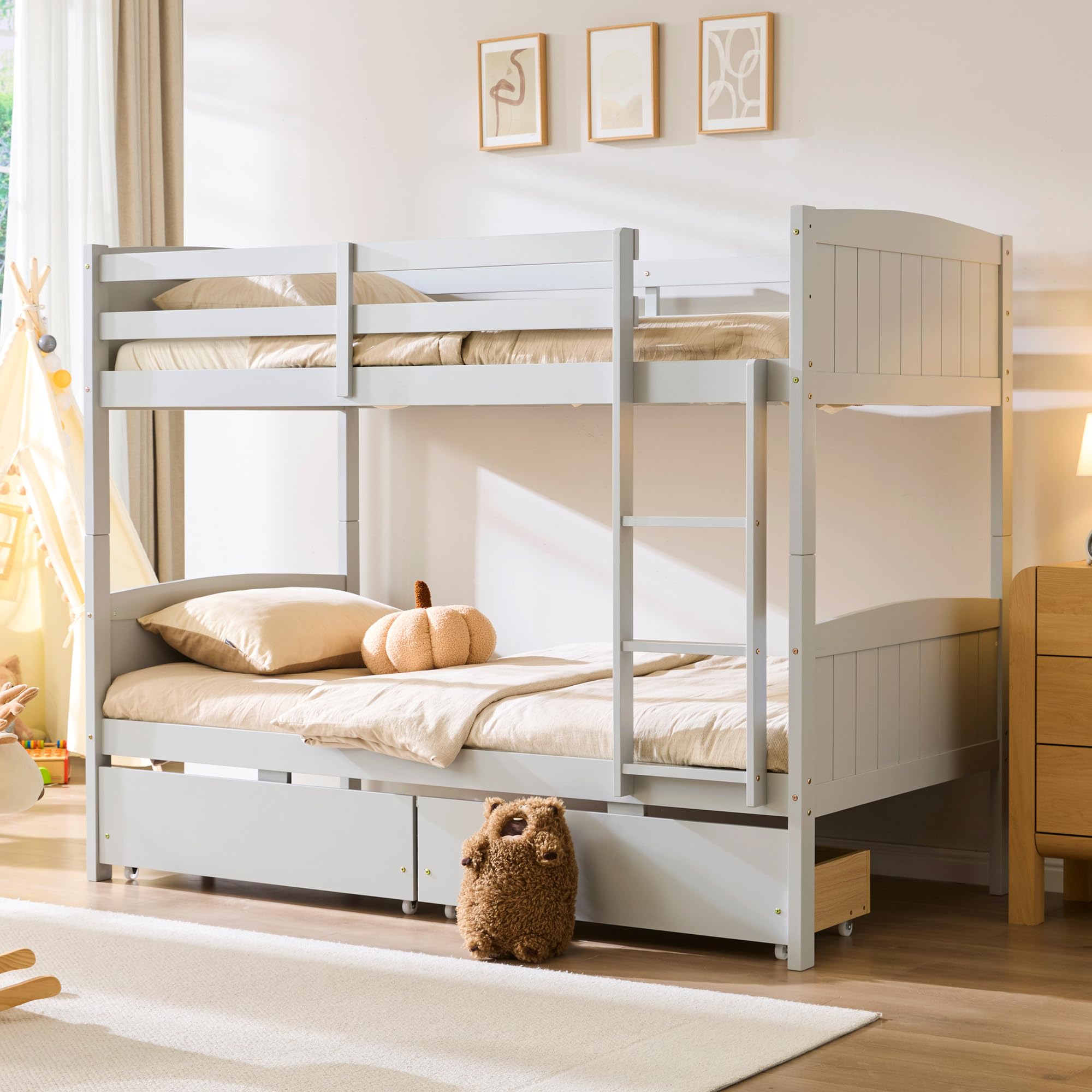 Twin Over Twin Bunk Bed with Storage Drawers