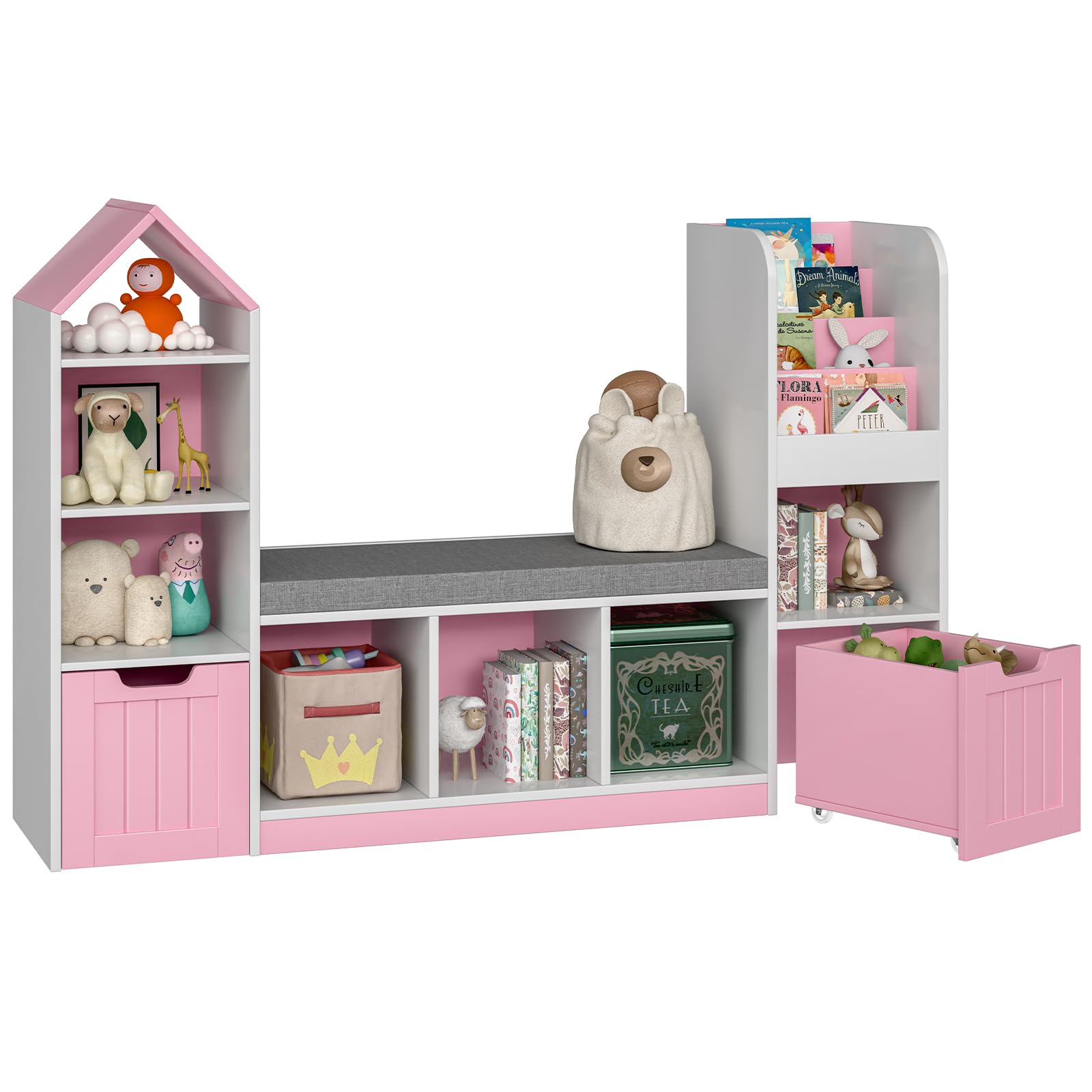 Kids Bookshelf with Reading Nook and Storage