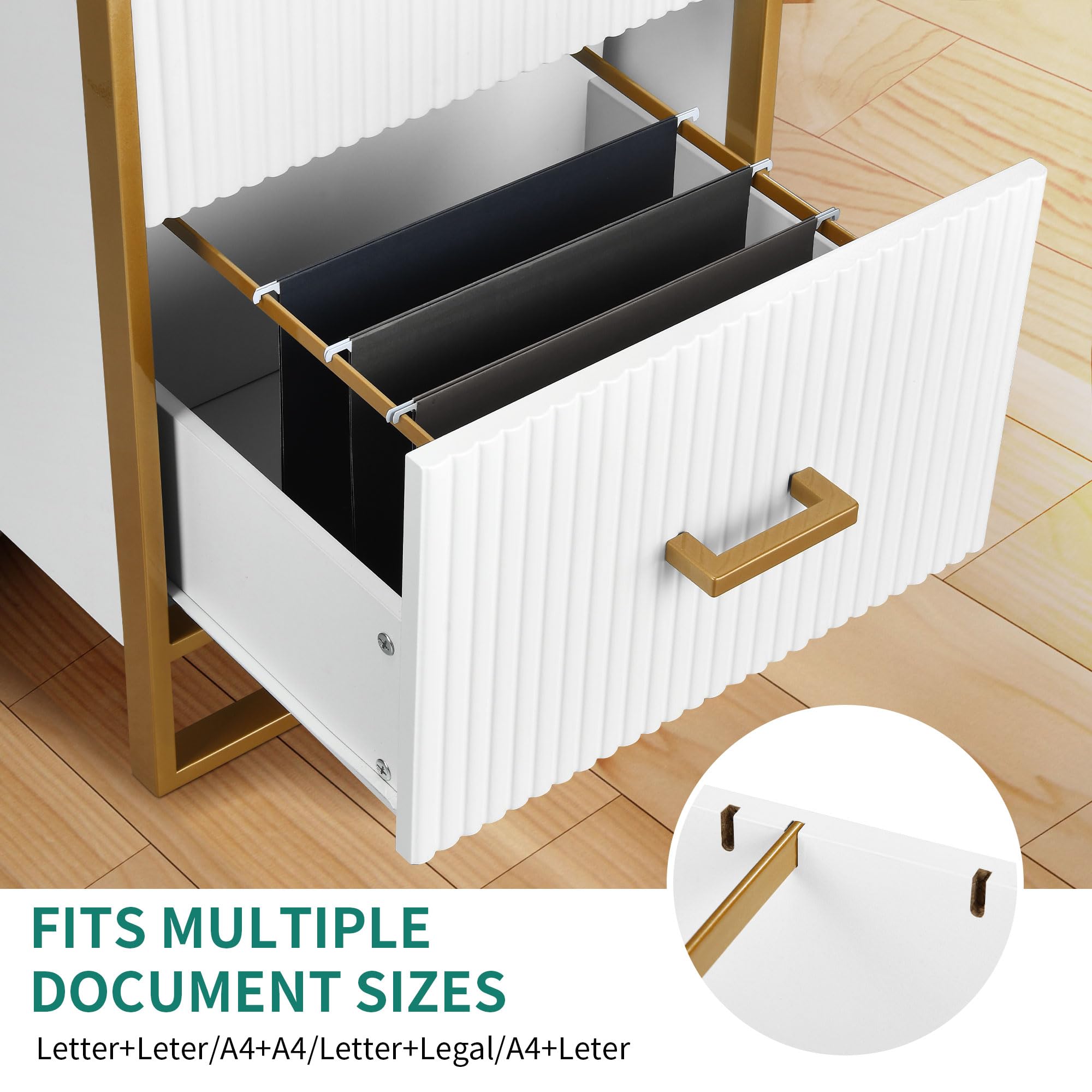 2 Drawer Lateral File Cabinet with Gold Frame